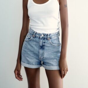 ZARA High Waisted Denim Mom Shorts